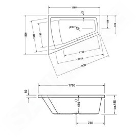 Duravit Paiova - Baignoire asymétrique, 1700x1300 mm, gauche, blanc 700214000000000