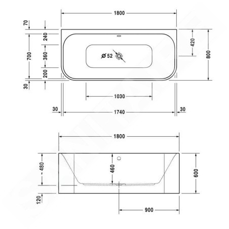 Duravit Happy D.2 - Baignoire îlot, 1800x800 mm, avec panneau, blanc 700318000000000