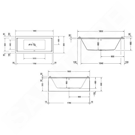 Duravit Starck - Baignoire 1800x800 mm, blanc 700338000000000
