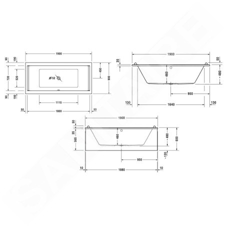 Duravit Starck - Baignoire 1900x900 mm, blanc 700340000000000