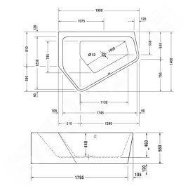 Duravit Paiova 5 - Baignoire asymétrique, 1900x1400 mm, avec panneau, gauche, blanc 700396000000000