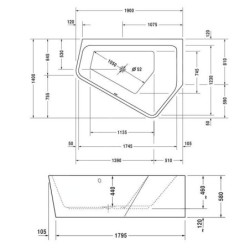 Duravit Paiova 5 - Baignoire asymétrique, 1900x1400 mm, avec panneau, droite, blanc 700397000000000