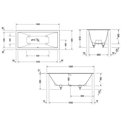 Duravit DuraSquare - Baignoire 1800x800 mm, DuraSolid, blanc 700426000000000