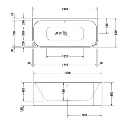 Duravit Happy D.2 Plus - Baignoire îlot, 1800x800 mm, blanc/graphit super matt 700451800000000