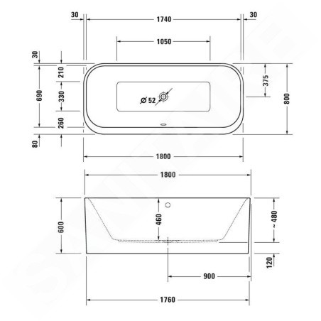 Duravit Happy D.2 Plus - Baignoire îlot, 1800x800 mm, blanc/graphit super matt 700453800000000