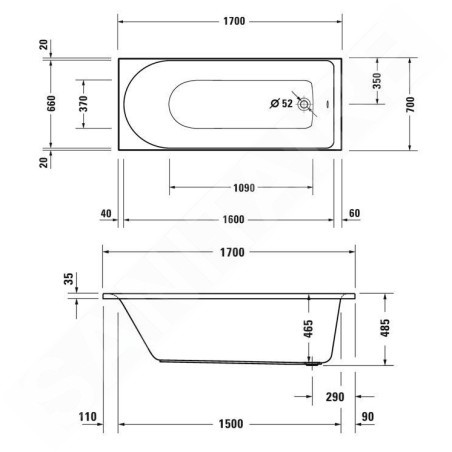 Duravit D-Neo - Baignoire 1700x700 mm, blanc 700478000000000