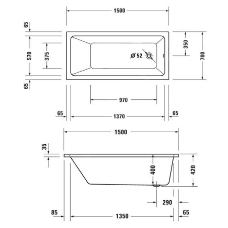 Duravit Duravit No.1 - Baignoire 1500x700 mm, blanc 700487000000000