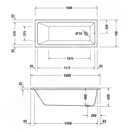 Duravit Duravit No.1 - Baignoire 1600x700 mm, blanc 700488000000000