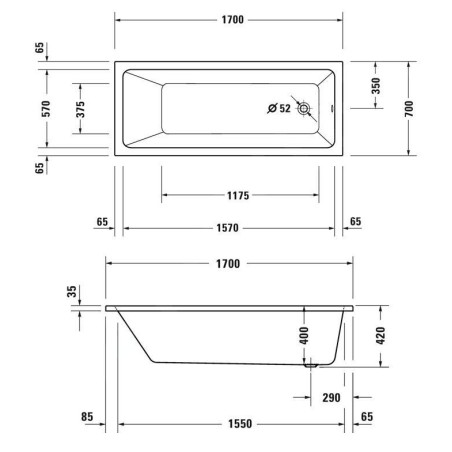 Duravit Duravit No.1 - Baignoire 1700x700 mm, blanc 700489000000000