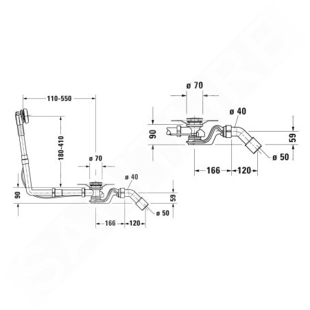 Duravit Accessoires - Garniture de vidage et de trop-plein pour baignoire, bowden, chrome 792216000001000