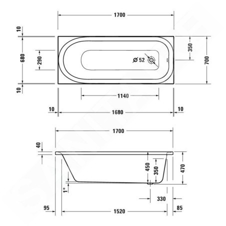Duravit Soleil by Starck - Baignoire 1700x700 mm, blanc 700500000000000