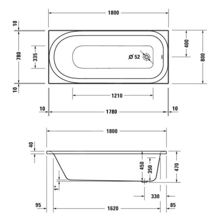 Duravit Soleil by Starck - Baignoire 1800x800 mm, blanc 700502000000000
