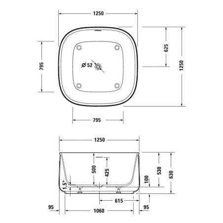 Duravit Zencha - Baignoire en îlot 1250x1250 mm, DuraSolid, ClickClack, blanc 700464000000000