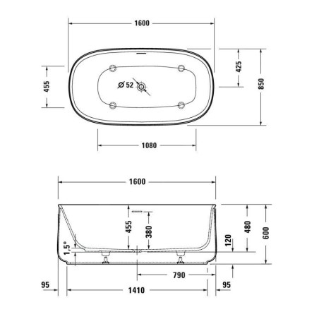 Duravit Zencha - Baignoire en îlot 1600x850 mm, DuraSolid, ClickClack, blanc 700462000000000