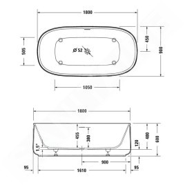 Duravit Zencha - Baignoire en îlot 1800x900 mm, DuraSolid, ClickClack, blanc 700463000000000