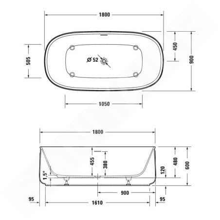 Duravit Zencha - Baignoire en îlot 1800x900 mm, DuraSolid, ClickClack, blanc 700463000000000