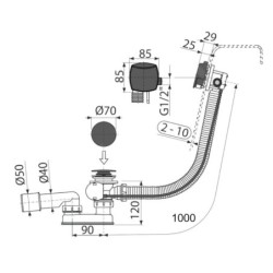 Alcadrain Garnitures de vidage - Kit vidange et trop-plein de baignoire avec remplissage, longueur 1000 mm, noir mat