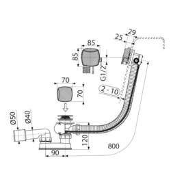 Alcadrain Garnitures de vidage - Kit vidange et trop-plein de baignoire avec remplissage, longueur 800 mm, chromé A564CRM3-80