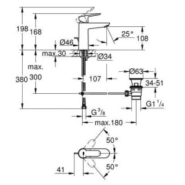 Grohe BauEdge - Mitigeur de lavabo avec vidage, dimension M, chrome 23758000