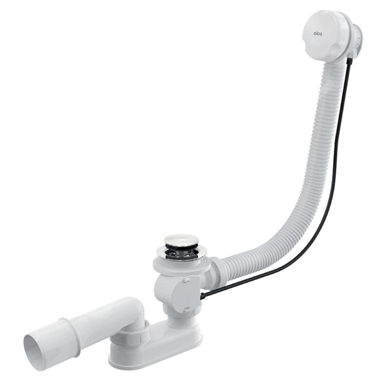 Alcadrain Garnitures de vidage - Kit vidange et trop-plein baignoire, longueur 1000 mm, blanc/chrome A51B-100