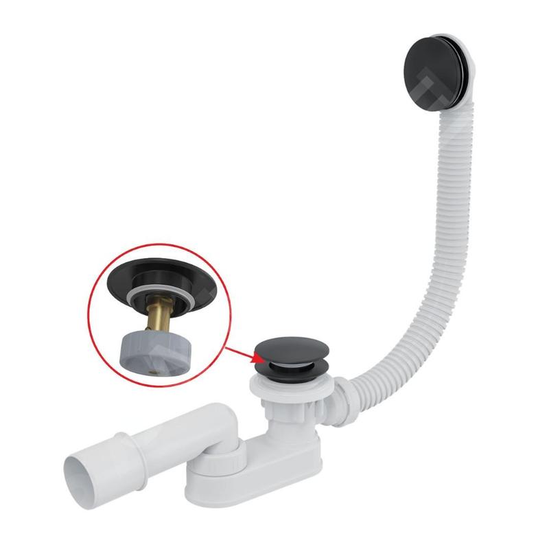 Alcadrain Garnitures de vidage - Kit vidange et trop-plein pour baignoire, longueur 1000 mm, Click-Clack, noir mat A507BLACK-100
