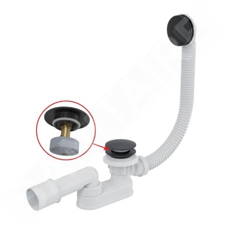 Alcadrain Garnitures de vidage - Kit vidange et trop-plein pour baignoire, longueur 1000 mm, Click-Clack, noir mat A507BLACK-100