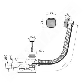 Alcadrain Garnitures de vidage - Kit vidange et trop-plein pour baignoire, longueur 1000 mm, chromé A51CR-100