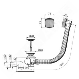 Alcadrain Garnitures de vidage - Kit vidange et trop-plein pour baignoire, longueur 1200 mm, chromé A51CRM-120