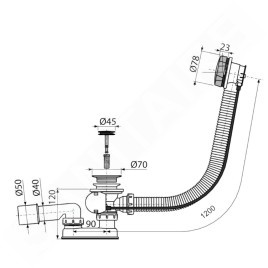 Alcadrain Garnitures de vidage - Kit vidange et trop-plein pour baignoire, longueur 1200 mm, chromé A55K-120