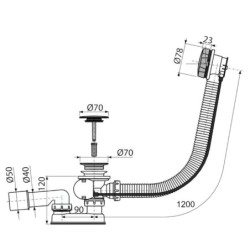 Alcadrain Garnitures de vidage - Kit vidange et trop-plein pour baignoire, longueur 1200 mm, chromé A55KM-120