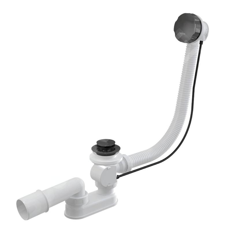Alcadrain Garnitures de vidage - Kit vidange et trop-plein baignoire, longueur 570 mm, métal gun brillant A55K-GM-P
