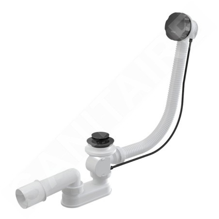 Alcadrain Garnitures de vidage - Kit vidange et trop-plein baignoire, longueur 570 mm, métal gun brillant A55K-GM-P