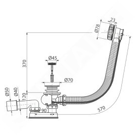 Alcadrain Garnitures de vidage - Kit vidange et trop-plein baignoire, longueur 570 mm, métal gun brillant A55K-GM-P