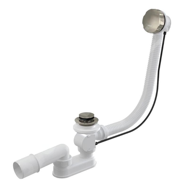 Alcadrain Garnitures de vidage - Kit vidange et trop-plein baignoire, longueur 570 mm, nickel brillant A55K-N-P