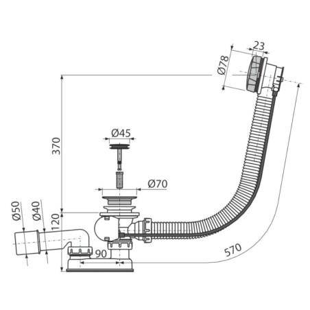 Alcadrain Garnitures de vidage - Ensemble vidage et trop-plein pour baignoire, longueur 570 mm, nickel brossé mat A55K-N-B