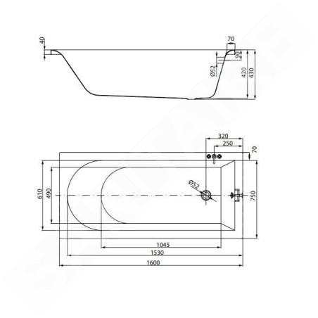 Cersanit City - Baignoire 160 x 75 cm, pieds inclus, blanc S301-335