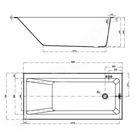 Cersanit Crea - Baignoire 160 x 75 cm, pieds inclus, blanc S301-225