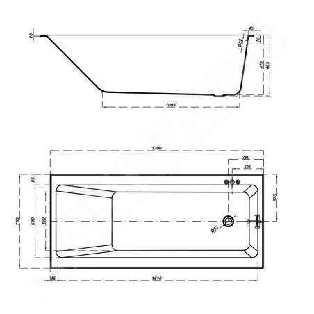 Cersanit Crea - Baignoire 170 x 75 cm, pieds inclus, blanc S301-226