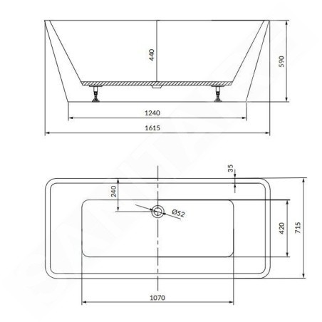 Cersanit Crea - Baignoire en îlot, 162x72 cm, pieds inclus, blanc S301-299