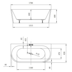 Cersanit Crea - Baignoire 170x82 cm, pieds inclus, blanc S301-301