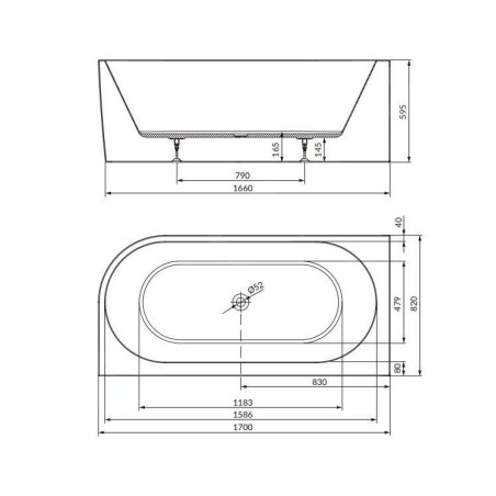 Cersanit Crea - Baignoire 170x82 cm, pieds compris, gauche, blanc S301-329