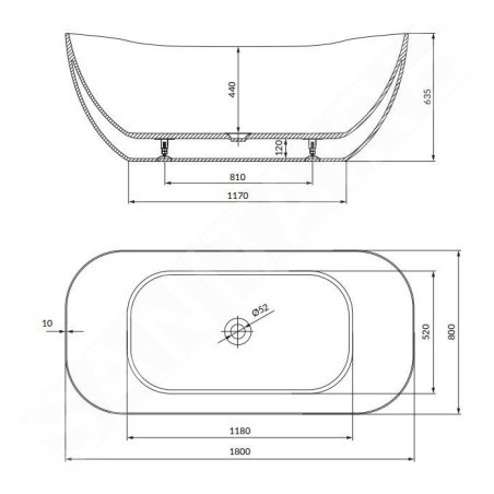 Cersanit Inverto - Baignoire en îlot, 180x80 cm, pieds inclus, blanc S301-372