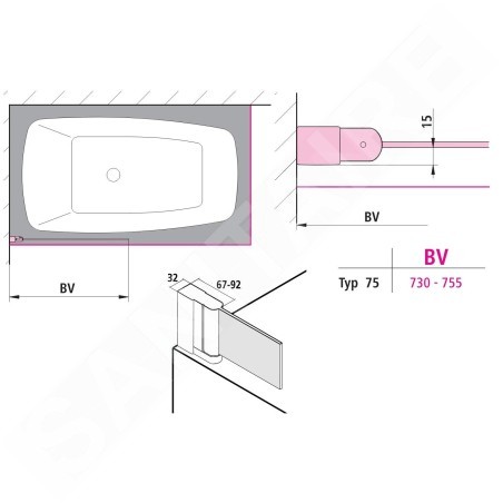 Kermi CADA XS - Paroi de baignoire DFR, 75x160 cm, droite, argent brillant/verre transparent CKDFR07516VPK