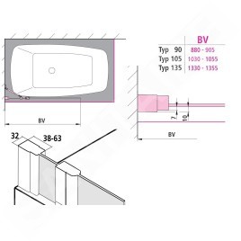 Kermi CADA XS - Paroi de baignoire DTL, en deux parties, 105x160 cm, gauche, argent brillant/verre transparent CKDTL10516VPK