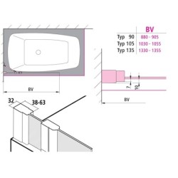 Kermi CADA XS - paroi de baignoire DTR, en deux parties, 105x160 cm, droite, argent brillant/verre transparent CKDTR10516VPK