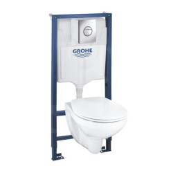Grohe Solido - Set pour WC suspendu + cuvette et abattant softclose Bau Ceramic, plaque de déclenchement Sail, chrome 39499000