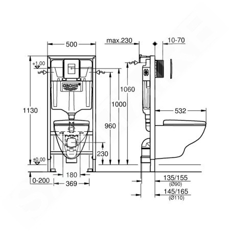 Grohe Solido - Set de bâti-support, cuvette et abattant softclose, plaque de déclenchement Even, chrome 39467000