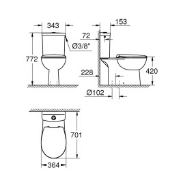 Grohe Bau Ceramic - WC à poser avec réservoir et abattant softclose, rimless, blanc alpin 39346000