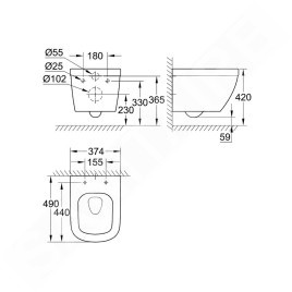 Grohe Euro Ceramic - WC suspendu, rimless, Triple Vortex, blanc alpin 39206000