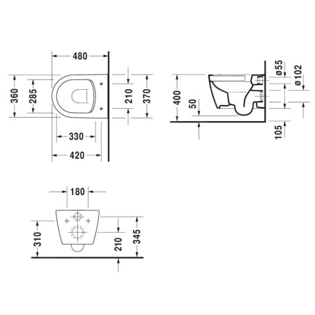 Duravit ME by Starck - WC suspendu, Rimless, avec WonderGliss, blanc alpin 25300900001